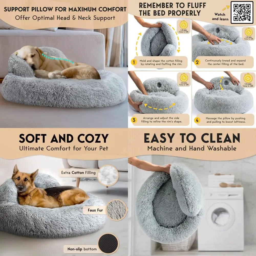 

Large 36 Round PetJett Calming Dog Bed, Anti-Slip, Washable, Soft Faux Fur, Comfortable for Dogs up to 100 lbs - Bright Grey
