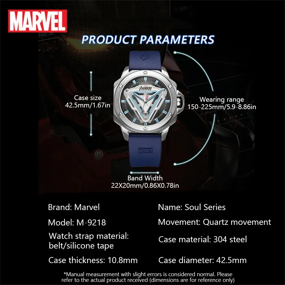 Disney Marvel Watches Iron Men Quartz Casual Wristwatches Energy Reactor Coated Glass 50M Waterproof Clcok Gift