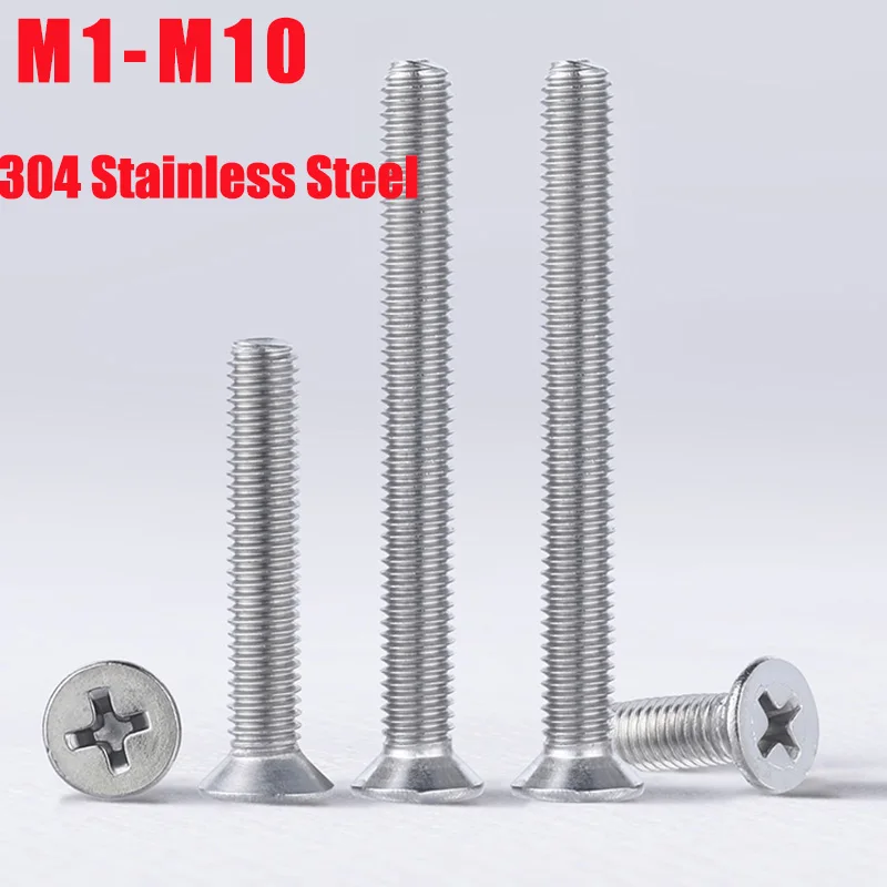 

1-100pcs M1 M1.2 M1.4 M1.6 M2 M2.5 M3 M3.5 M4 M5 M6 M8 M10 304 Stainless Steel Cross Phillips Flat Countersunk Head Screw Bol