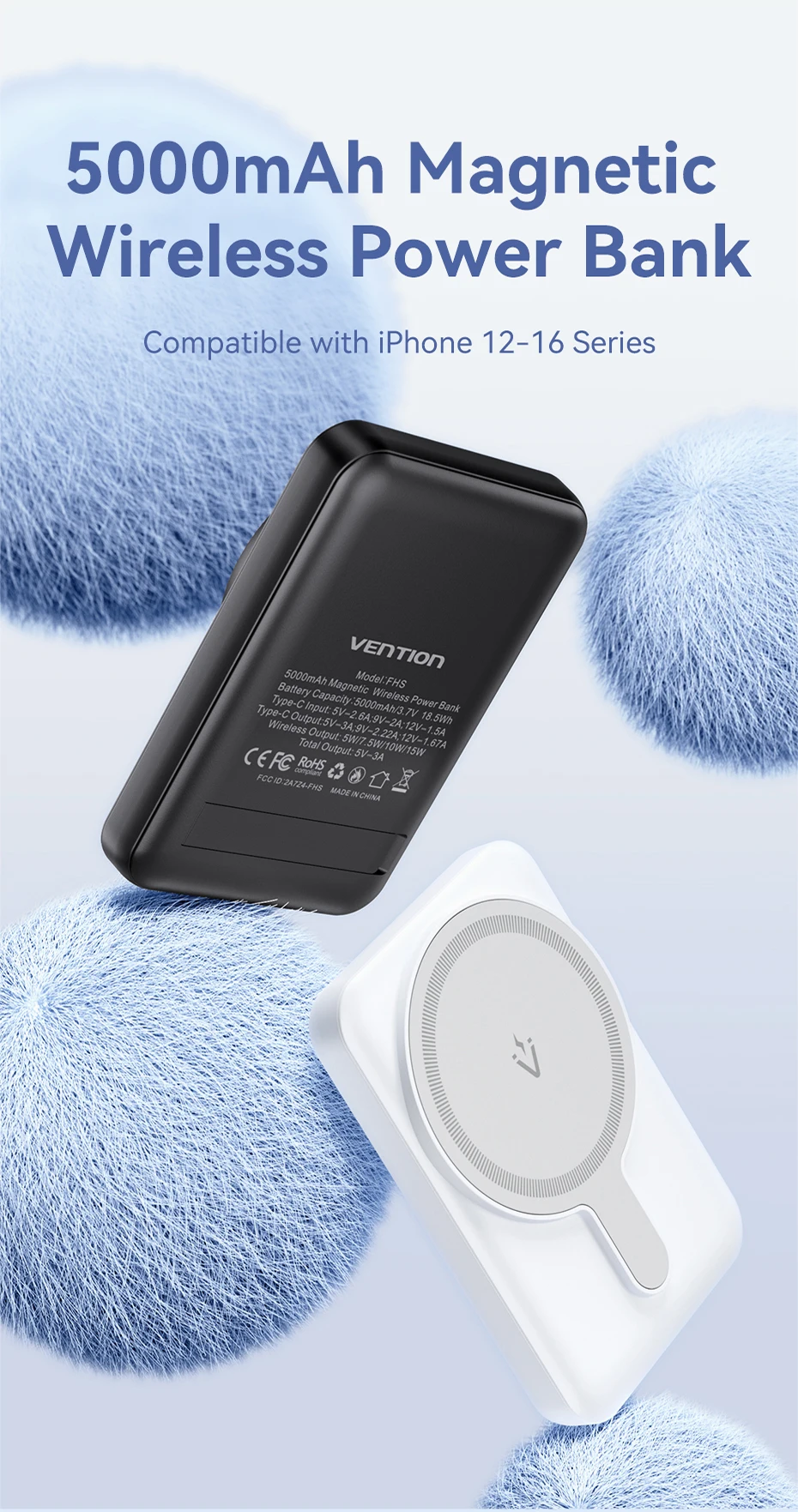 Carregador Portátil Power Bank Magnético Vention 5000mAh