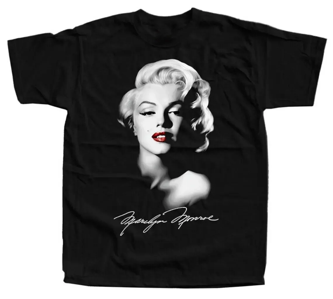 

New Arrival 100% Cotton O-Neck Summer Short Sleeve Casual Mens T-shirt Marilyn Monroe Black Signature T-Shirt harajuku fashion