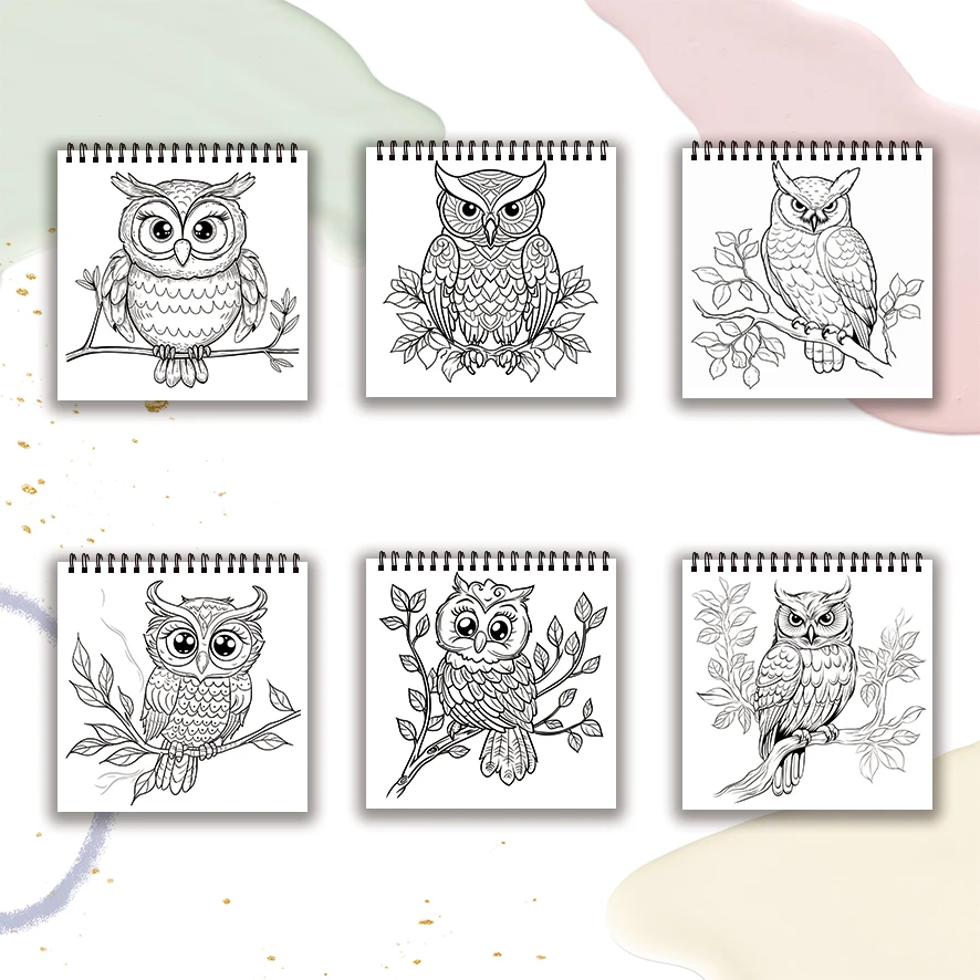Owl Coloring Pages Book 8.27x8.27 inches 22 Sheets Relaxing Gift for Family