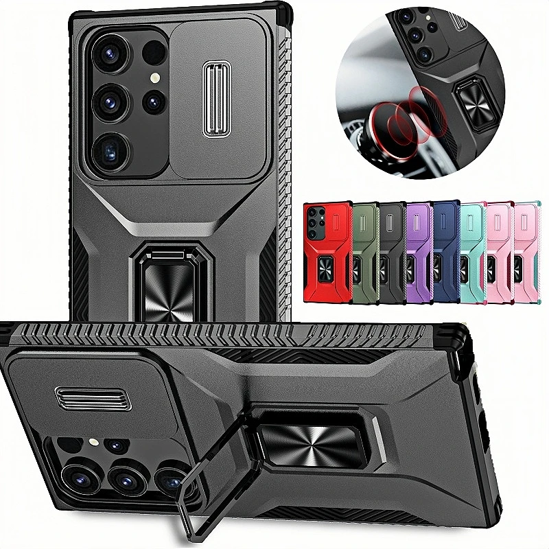 防振防護装甲携帯ケース サムスンGalaxy S 24 Ultra S 24に適用 車載磁気吸引スタンド裏蓋 GalaxyS24+ Plus FE用 Funda