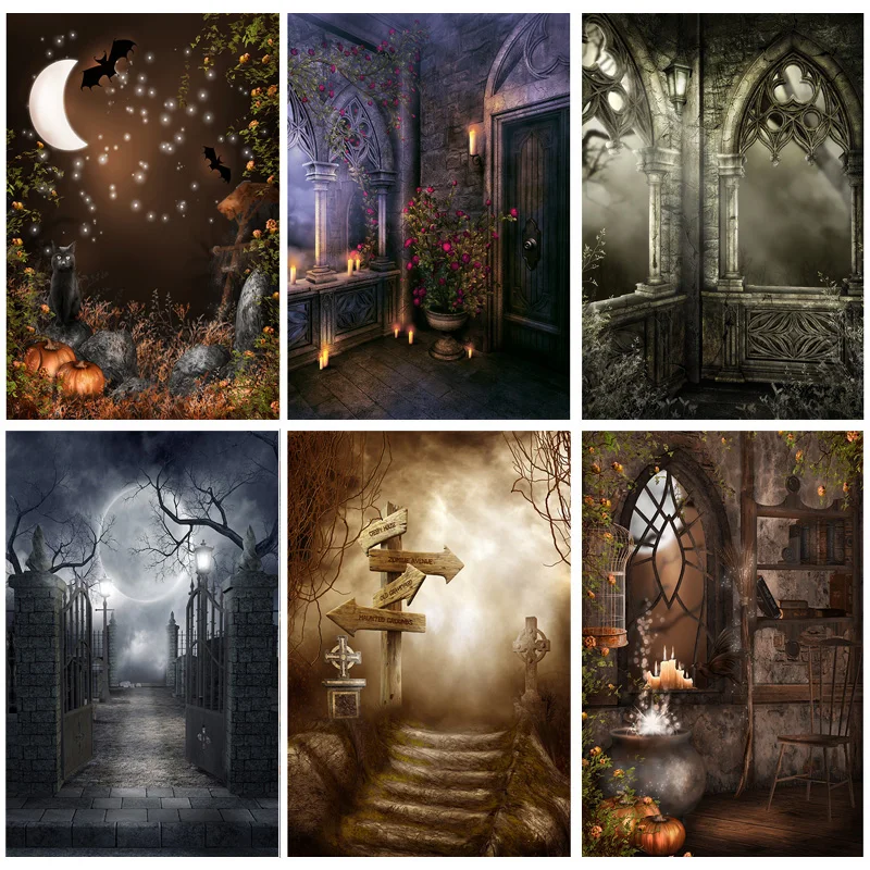 

SHUOZHIKE Halloween Backdrop Pumpkin Lantern Castle Forest Tombstone Baby Photography Background For Photo Studio Props NG-03