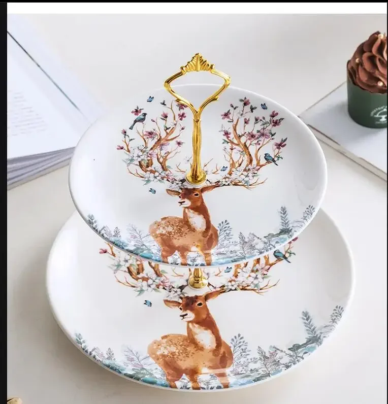 Elk Ceramic Fruit Plates Reindeer Snack Dishes Christmas Deer Cake Plate Candy Dish Food Porcelain Tray Tableware Decoration