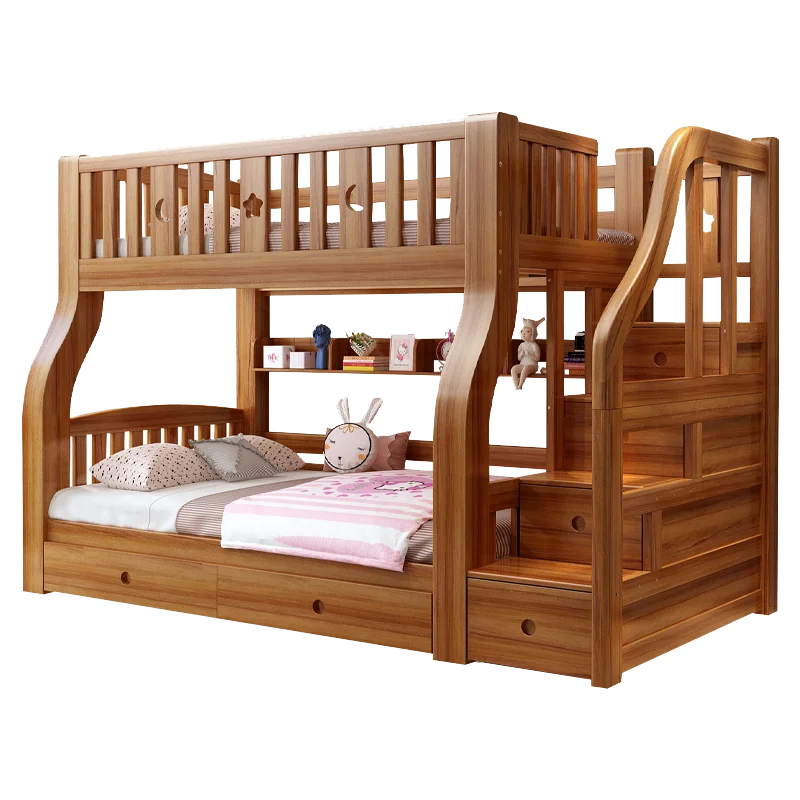 

Full solid wood bed with upper and lower bunk beds, high and low beds, upper and lower bunk beds, adult household combination