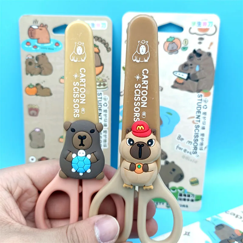 3/1 قطعة مقص القرطاسية عشوائي لطيف كابيبارا رأس مستدير آمن الة قطع الورق الفولاذ المقاوم للصدأ مقص فني مع حافظة واقية #3