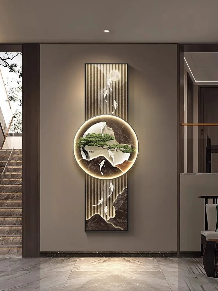 

Modern light luxury entrance decoration painting, nine fish picture, entrance welcome door, corridor lighting, mural lights