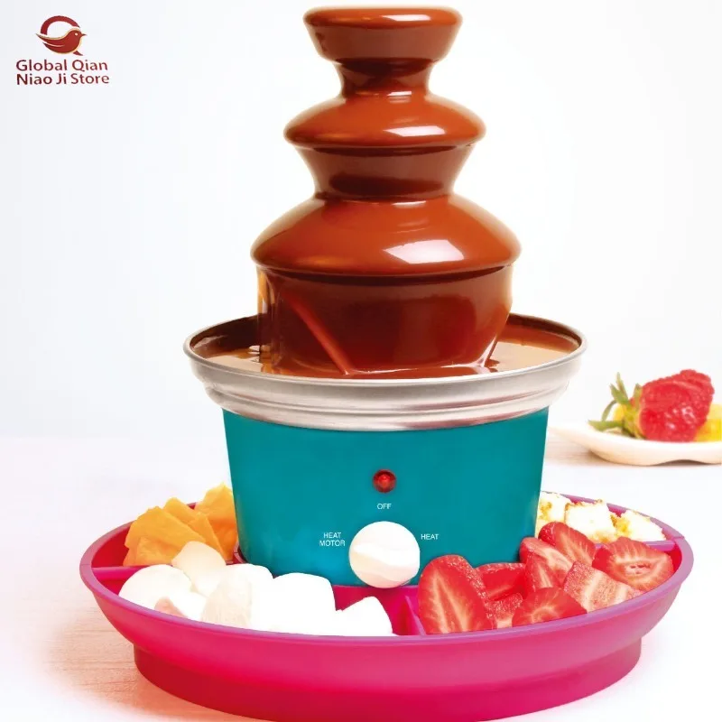 US and EU Plugs, Three‑tier Stainless‑steel Chocolate Fountain with Fruit Tray