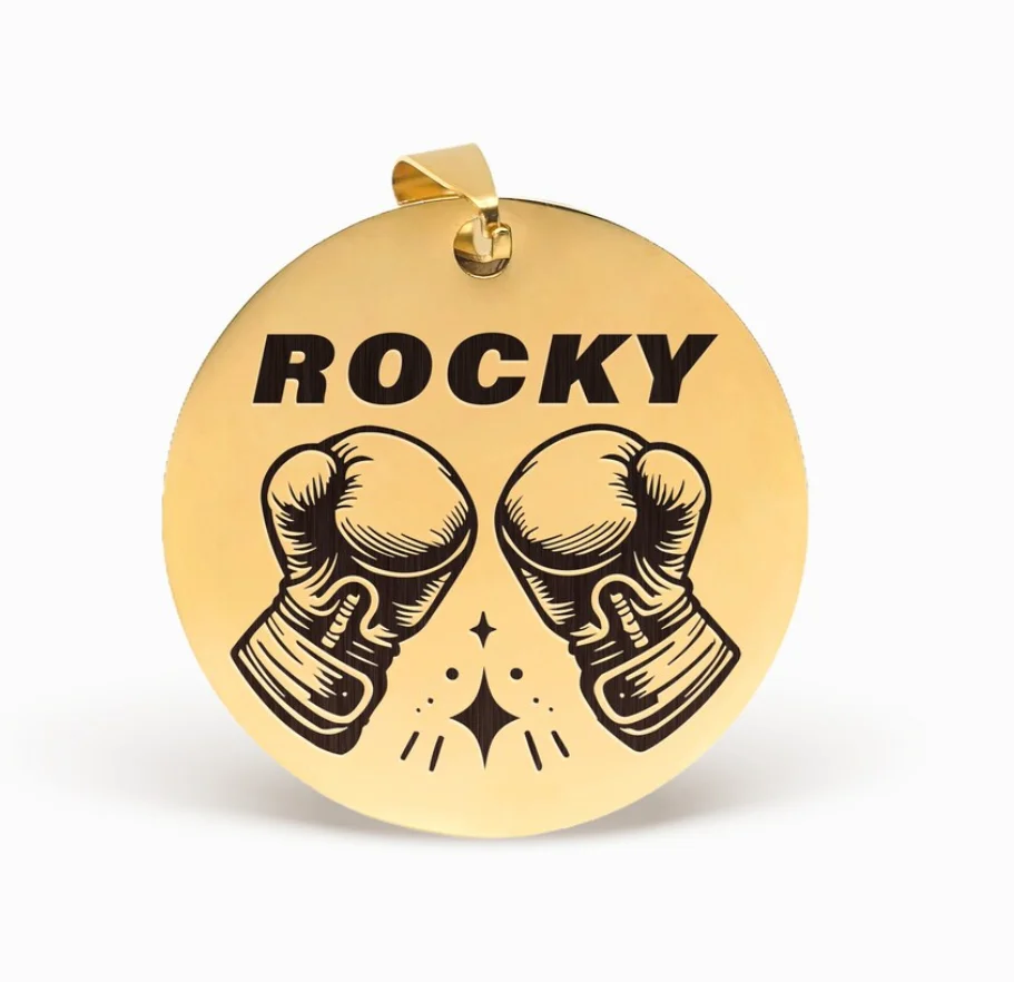 1PC Stainless Steel Boxing Glove Boxer Custom Round Pet ID Tag Engraved Dog Collar Tag  Dog Name Tag Custom Gifts for Pet Lovers - view 2