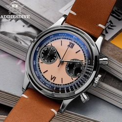 ADDIESDIVE-Montre-bracelet de sport à quartz étanche pour homme, chronographe à 100m, revêtement AR, mouvement VK64, montre en cuir rétro, nouveau