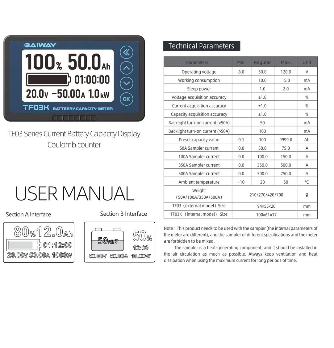 Battery Monitor Capacity Tester meter Voltage Current POWER Display  12V 24V 36V 48V Lifepo4 lead-acid Li-ion lithium BMS RV CAR