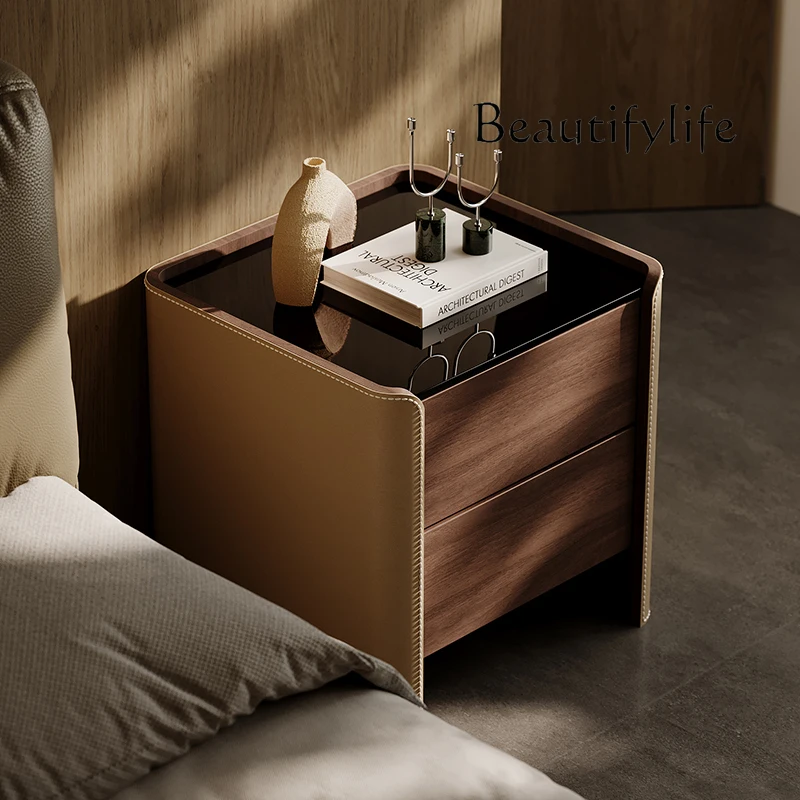 

Simple Vintage Nightstand with Drawer, High-end Italian Designer Nightstand, Minimalist Premium Bedroom Furniture