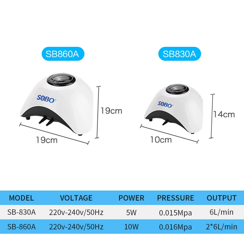 SOBO Fish Tank Oxygen Pump Fish Farming Silent Aeration Pump Double/Single Outlet Adjustable for Aquarium SB860A SB830A 220-240V