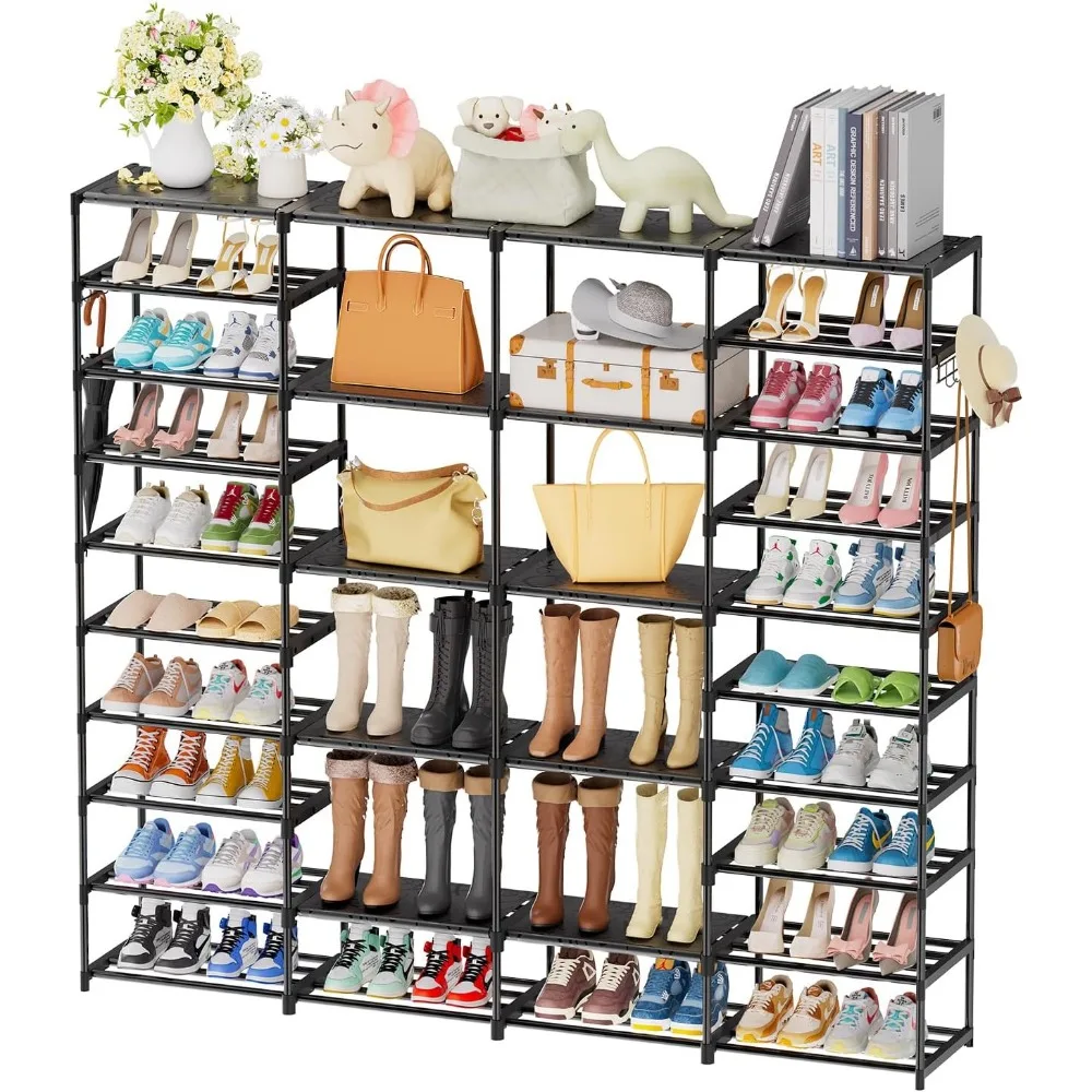 

Metal Shoe Rack Organizer for 56-64 Pairs, 4 Row 10-Tier Large Capacity Shoe Storage Shelf for Entryway, Closet, Bedroom, Black