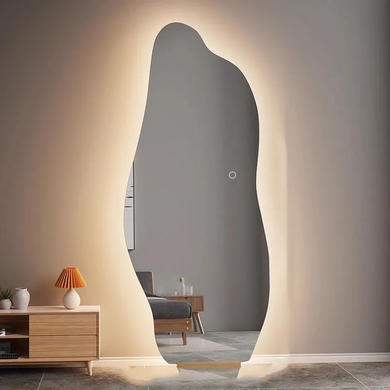 جدار الغرور مرآة كامل الجسم الفتيات الجمالية سحابة صغيرة الفن الحديثة الكبيرة غير تقليدي مرآة ضوء LED متموجة Espelhos ديكورات المنزل