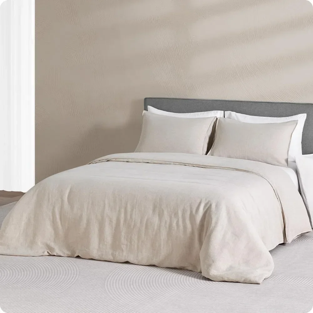 Linen duvet cover, pure natural French linen linen, soft, breathable and durable, 1 duvet cover 2 pillowcases