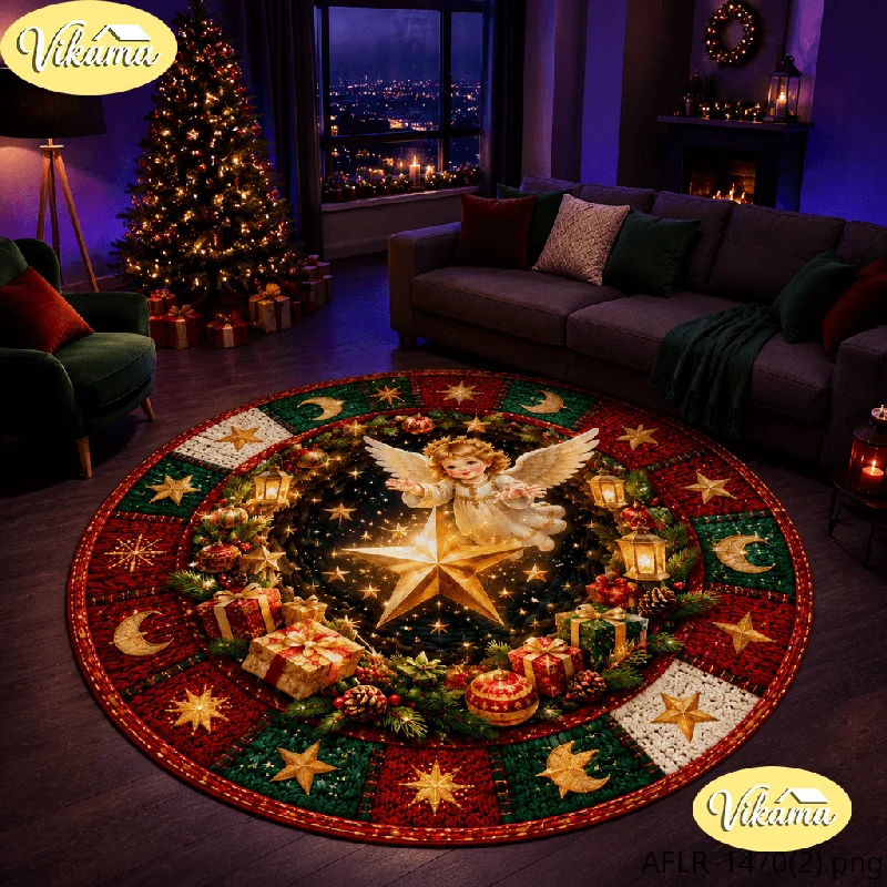 Stars & Trumpet Christmas Flannel Angel Long Runner Rug, Non-Slip Washable Xmas Runner for Hallway Kitchen Entryway Corridor