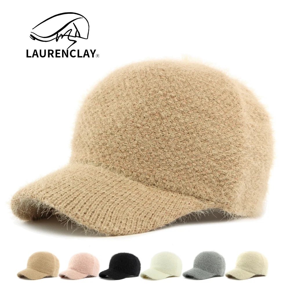 

Autumn And Winter Knitted Hat For Women, Faux Rabbit Fur Soft Top Baseball Cap, Simple Plain Faux Mink Fur Warm Peaked Cap