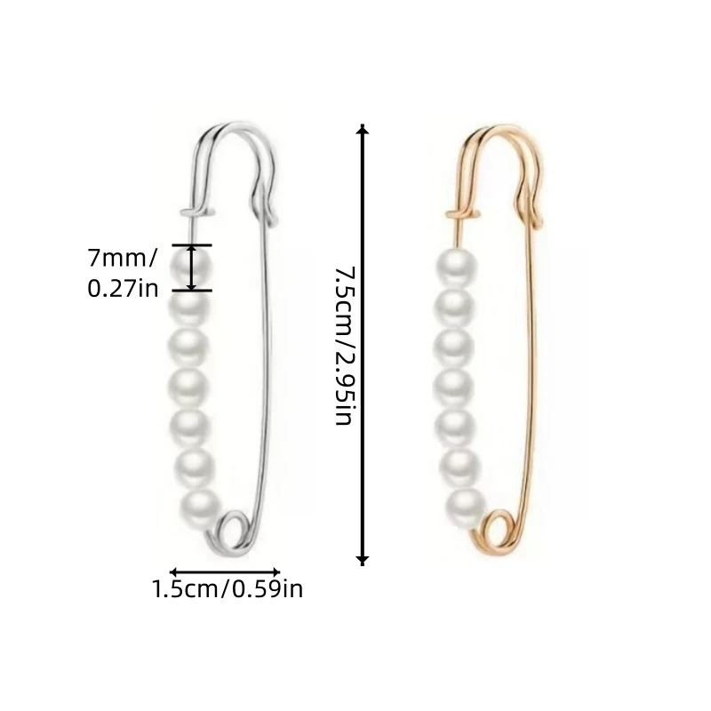 5 Stück/Set 7,5 cm Imitationsperlen-Brosche Sicherheitsnadeln zur Taillenverengung Ornament für DIY-Bastelarbeiten Kleidung Hosen Accessoires – Detail 1
