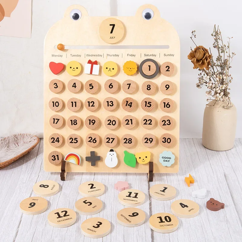 Kids Wood Magnetic Calendar Weather Station Board Weather Enlightening Early Education Calendar Wooden Educational Toy