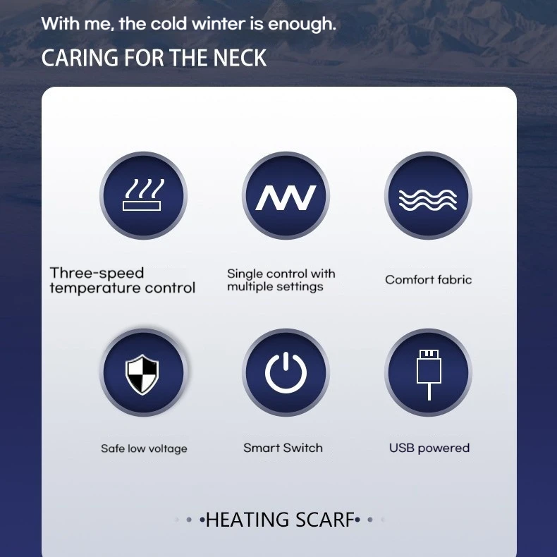 Heated Scarf Thickened Version Outdoor Comfortable Warm Winter USB Interface Electric Neck Warmer Extra Long Cotton Polyester