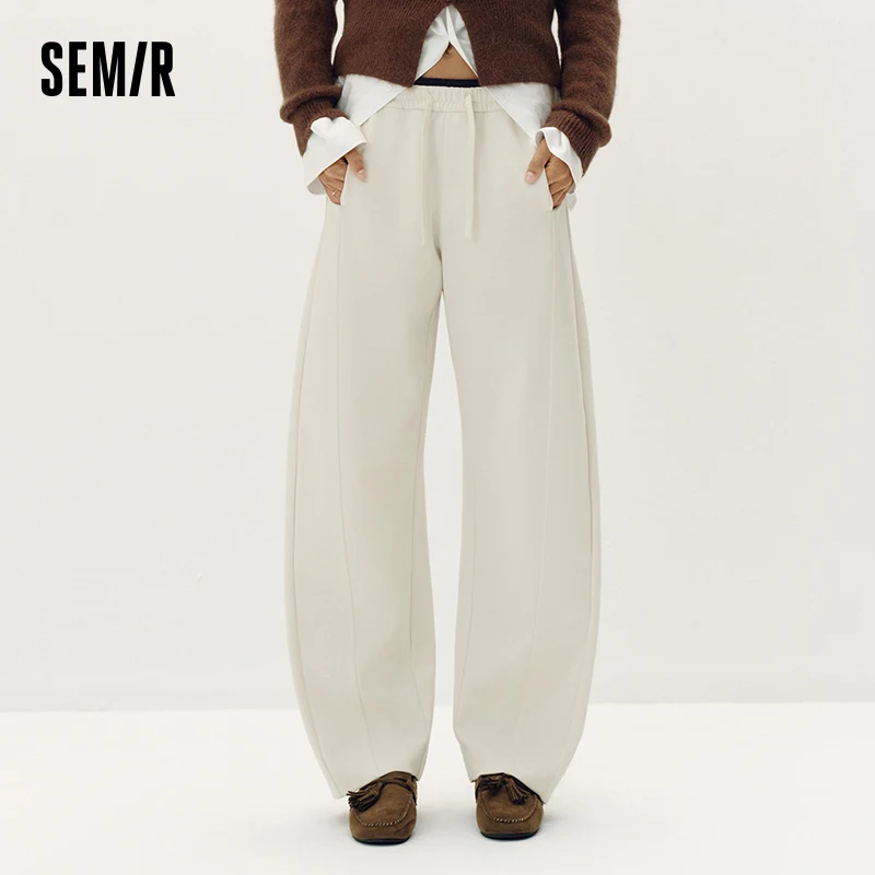 Semir Women Pants Panel Curved Barrel Leg Contrast Patchwork Loose Sport Style Casual Autumn Trousers Daily Wear 2026