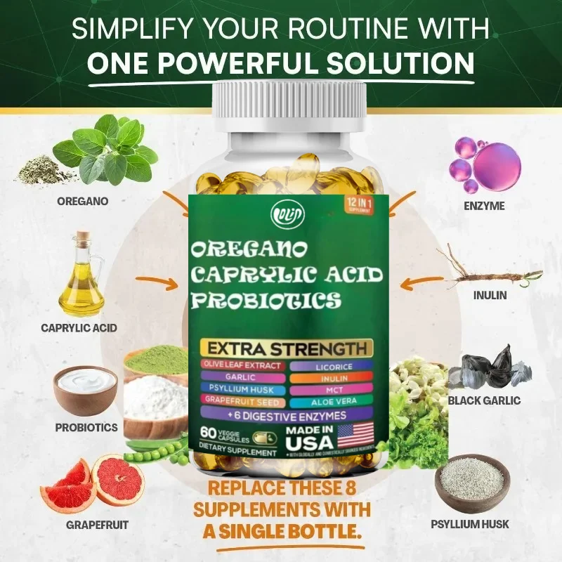 60 Capsules of Cowpea, Caprylic Acid, Garlic, Olive Leaves, Plantain, Licorice, Probiotics,  Digestive Enzymes, Bromelain, Etc