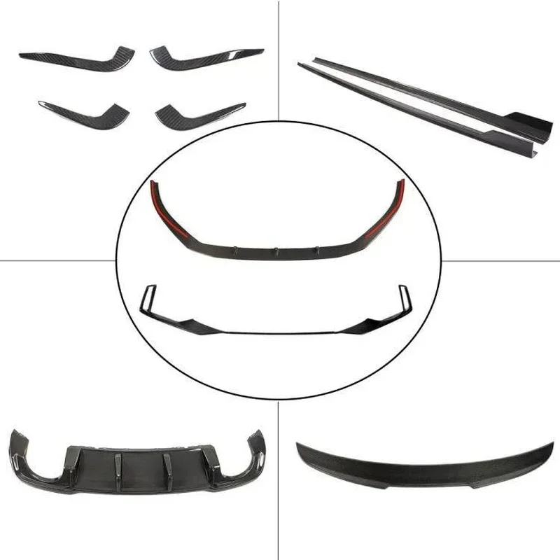 Heavy Duty Carbon Fiber Body Kit Front Lip Side Skirts Rear Lip Tail Spoiler Facelift Sport Universal Fit Car Auto Exterior Guar