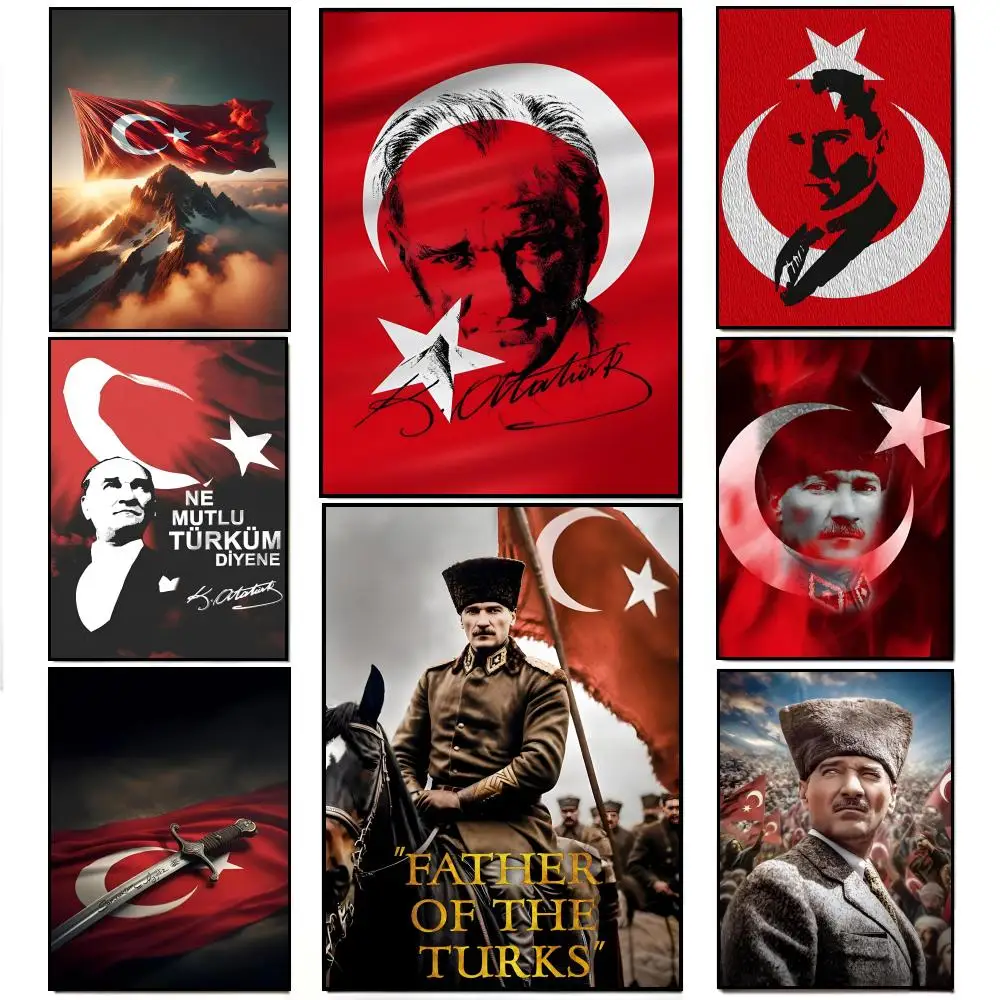 Türkei M-Mustafa Kemal Atatürk Poster Poster HD Wasserdichter Wandaufkleber Bar Wohnzimmer Dekor Geschenk