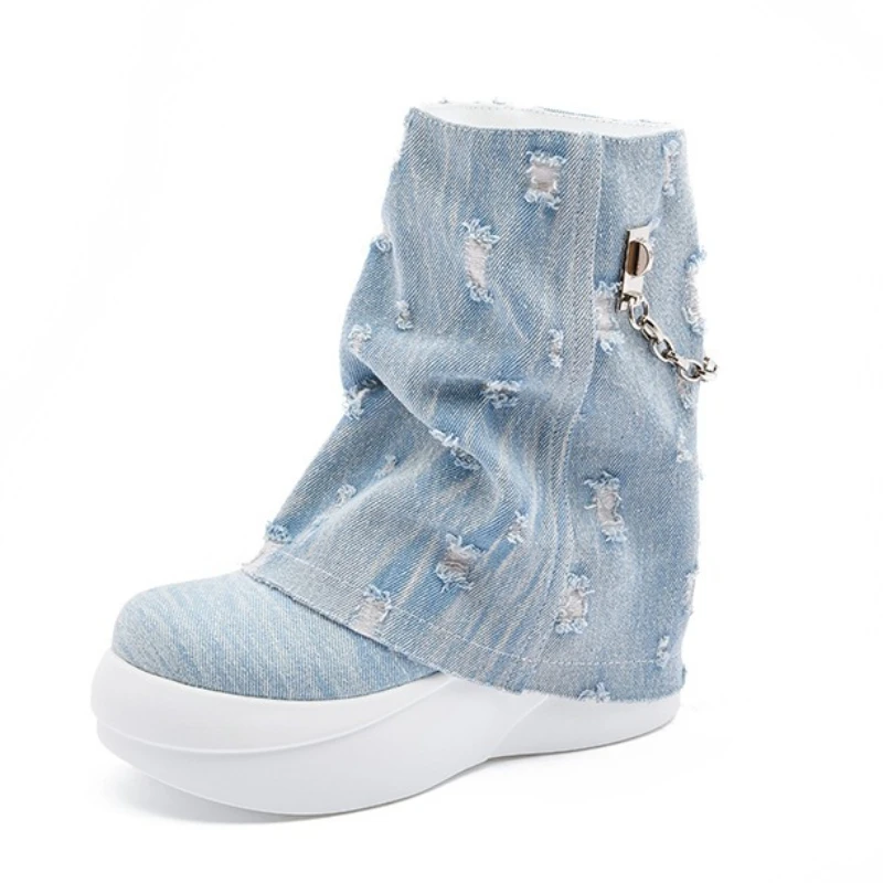 

Fujin 6cm Women Ankle Boots 2 Inch Platform Heel Booties Denim Comfortable Blue Black Spring Autumn Women Fashion Boots mid calf