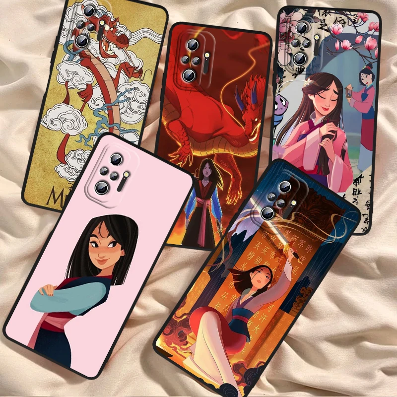 

Mulan Disney Cartoon Beauty For Xiaomi Redmi Note 13 12R 12 12S Turbo 11 11T 11S 10 10S Pro Plus 5G Black Cover Phone Case