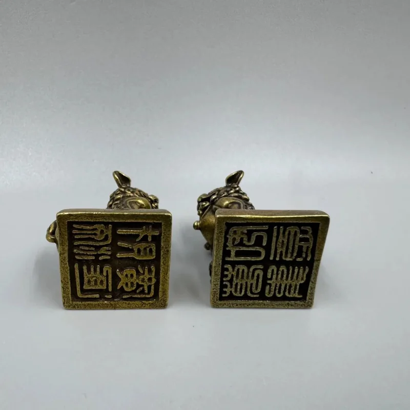 30.4 مللي متر البرونزية فو فو الكلب الحرس الأسد زوج صغير ختم الخاتم تمثال 24139 #5