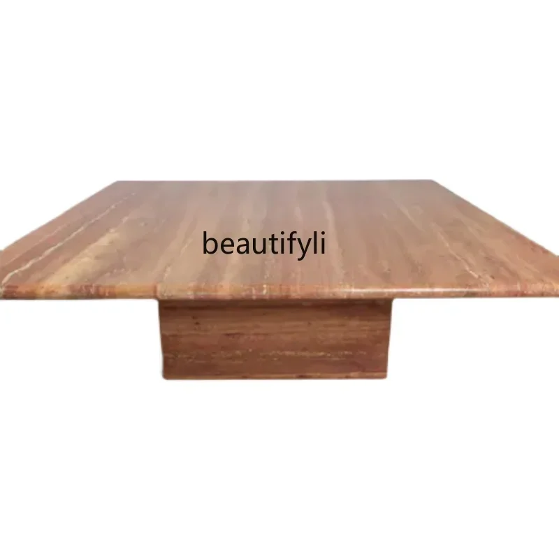 X188 Wabi Sansan natural marble travertine coffee table assembly model room red travertine small apartment coffee table