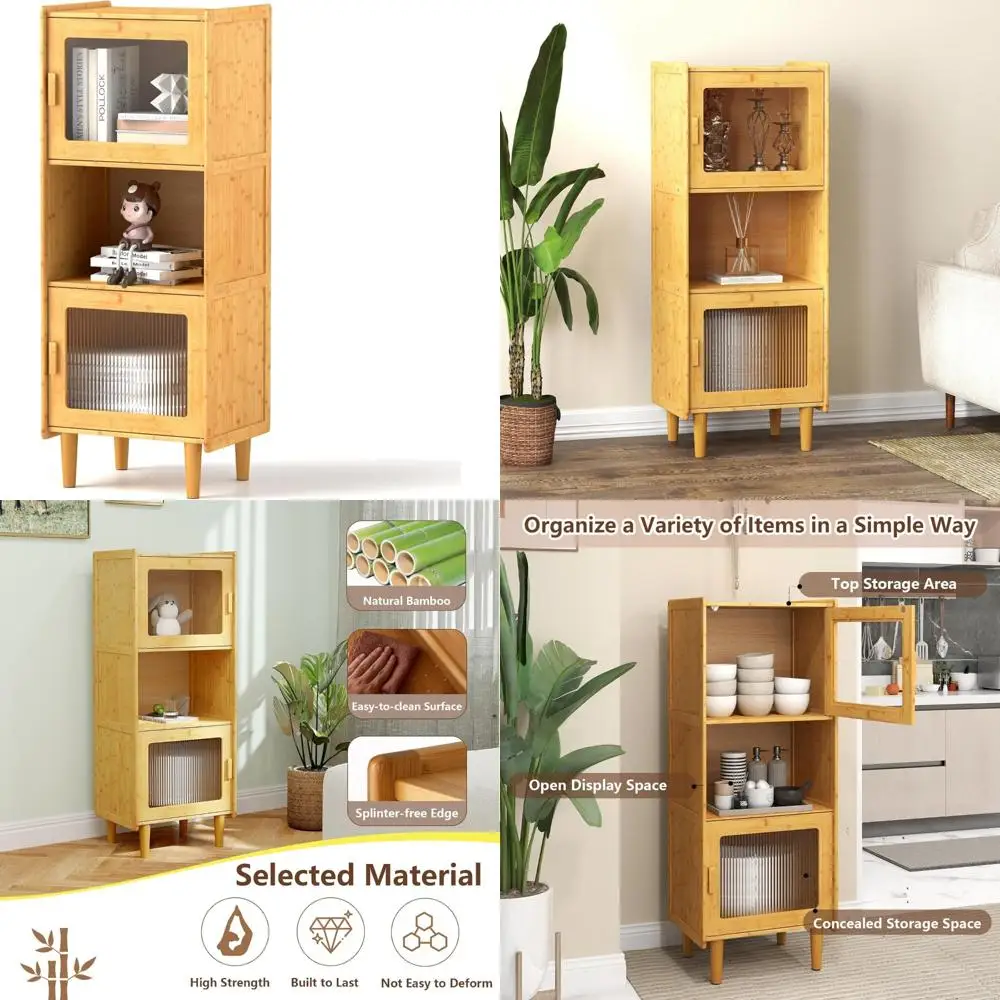 

Кухонный буфет с открытой полкой, 3 кубиками для хранения и угловым дисплеем.