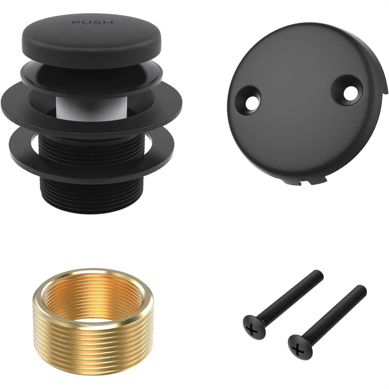 

Universal Bathtub Drain and Overflow Kit - Matte Black All Metal Tip-Toe Replacement with Fine/Coarse Thread, Easy Installation