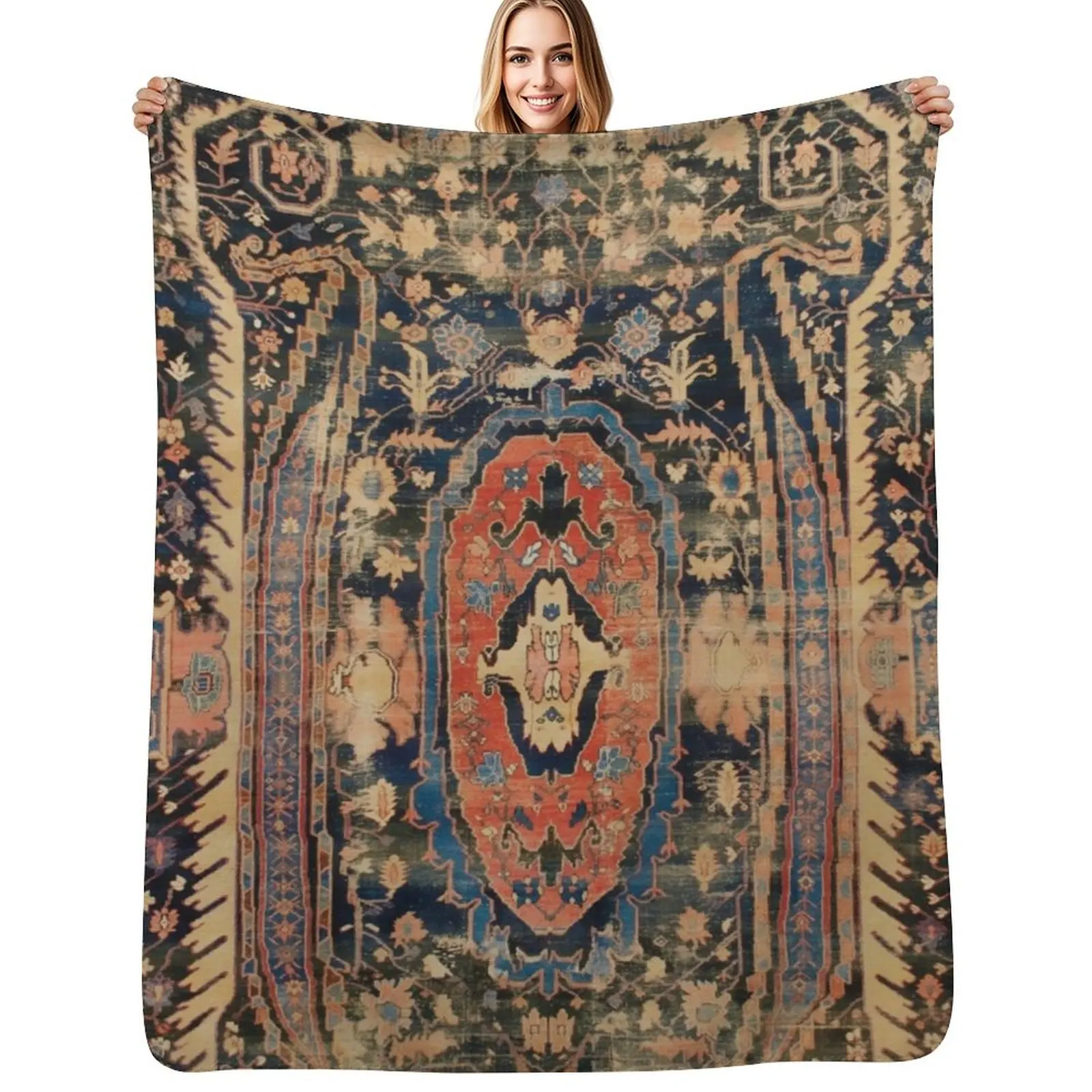 

Ziegler Sultanabad West Persian Rug Print Throw Blanket Reusable Durable Soft Blanket for All Seasons
