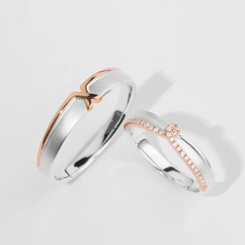 AZS Designer Handcrafted Two-Tone Crown Gold-Plated Silver Rings with Lab-Grown Diamonds for Women Couples Love Wedding Stacking