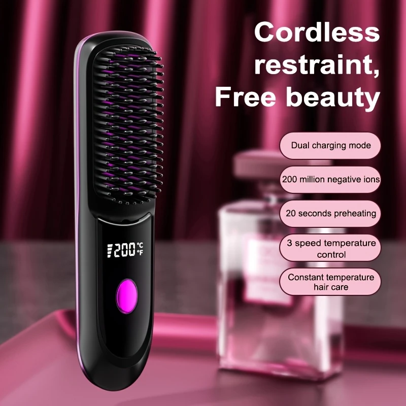 Portable Wireless Straightening Comb Women's Hot Comb Straightener Professional Women's Hair Care Equipment Hair Styling Tools