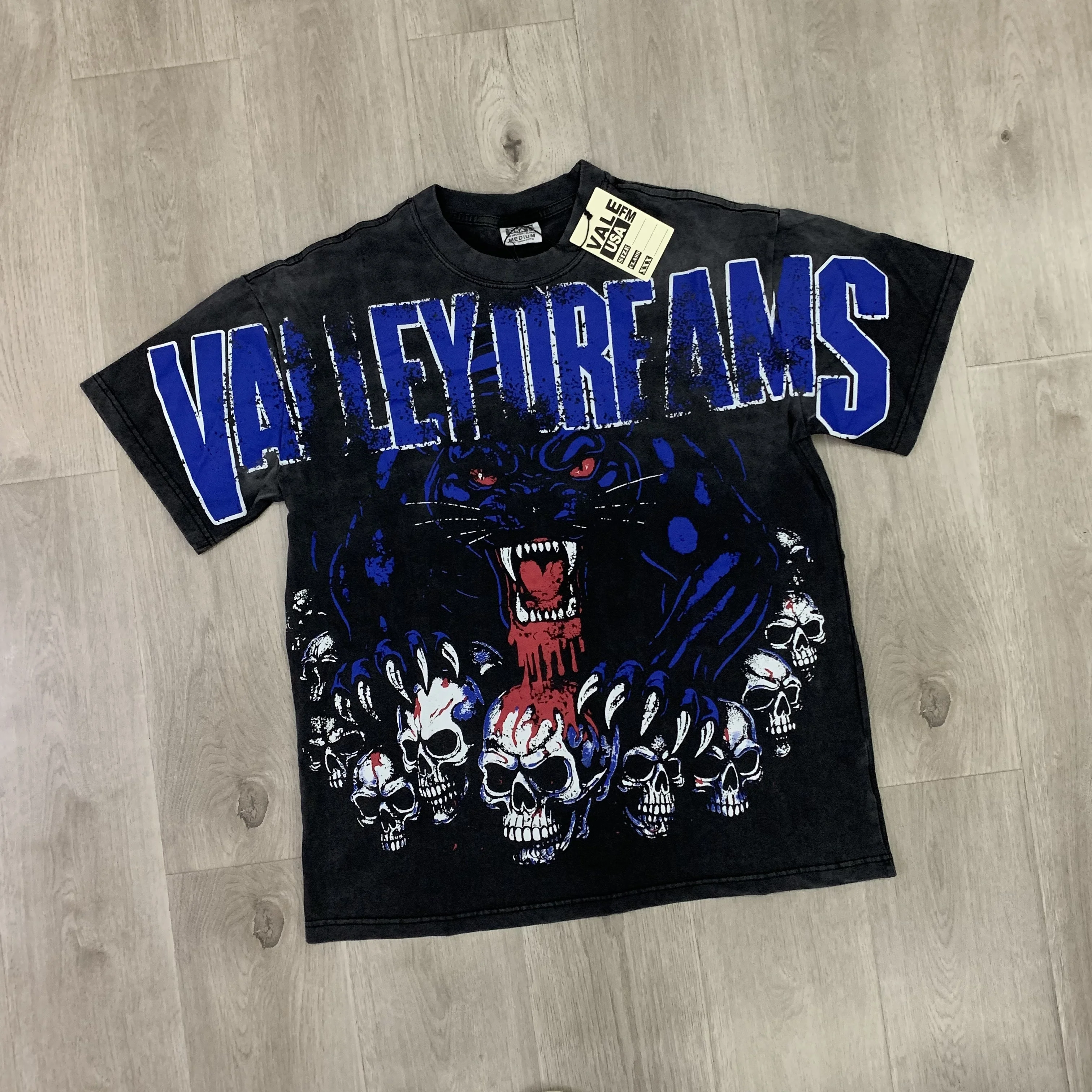

VALE Movie Dreams Skull T SHIRT Fashion Good Quality Washed Hand Worn Men Women Summer Style American Style Vintage VALLEY Tee
