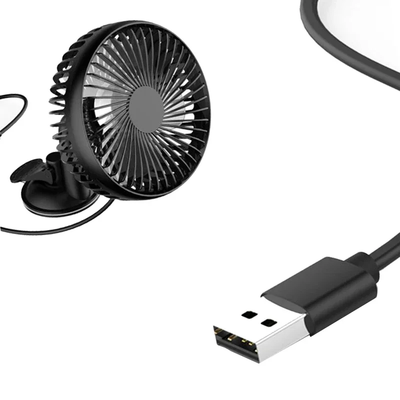 Ventilateur de voiture 12V-24V, grand vent, trois vitesses, contrôle de la lumière, ventouse portable, tête unique, 5.5 pouces, interface USB