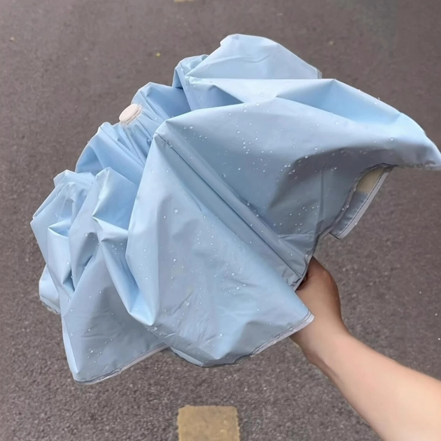 Rounded Corner Cream Blue Sun Umbrella Creative Summer Shade and UV Protection High Appearance Level Automatic Portable Umbrella