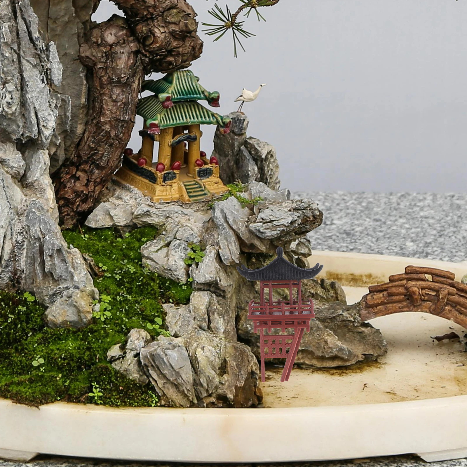 

Miniature Chinese Pavilion Traditional Zen Garden Decor Bonsai Ornament for Terrarium Aquarium Dollhouse Micro Landscape Home