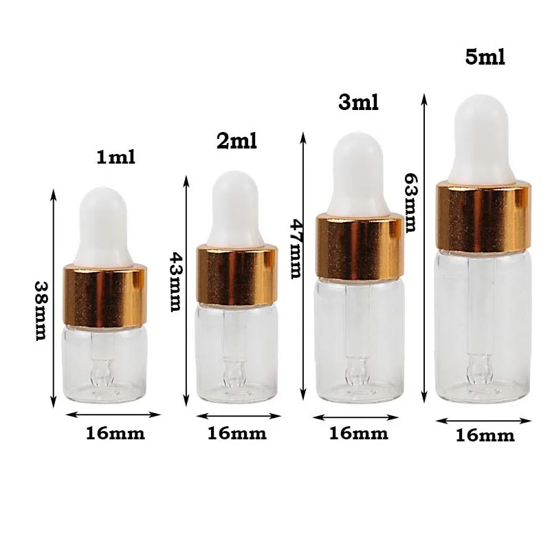 20/30/50/100 stücke Mini Klare Glas Ätherisches Öl Aromatherapie Dropper Flaschen Gold Kappe Reagenz Tropfen auge Flüssigkeit Pipette Flasche