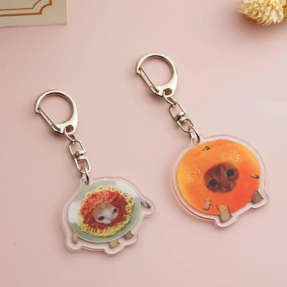 Food Cat Head Expression Keychain Popular Schoolbag Mobile Phone Pendant  Acrylic Fun Gift For Students Keyring Accessories image 3