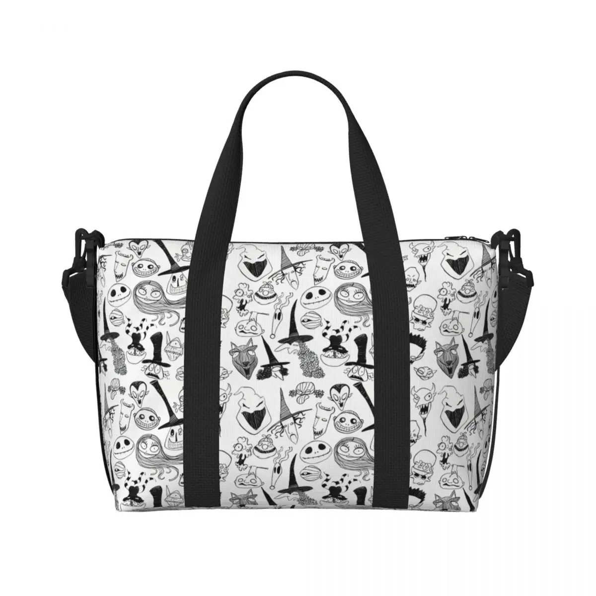 

Custom The Nightmare Before Christmas Beach Tote Bag Women Extra Large Gym Carry On Skull Movie Travel Shopping Bags
