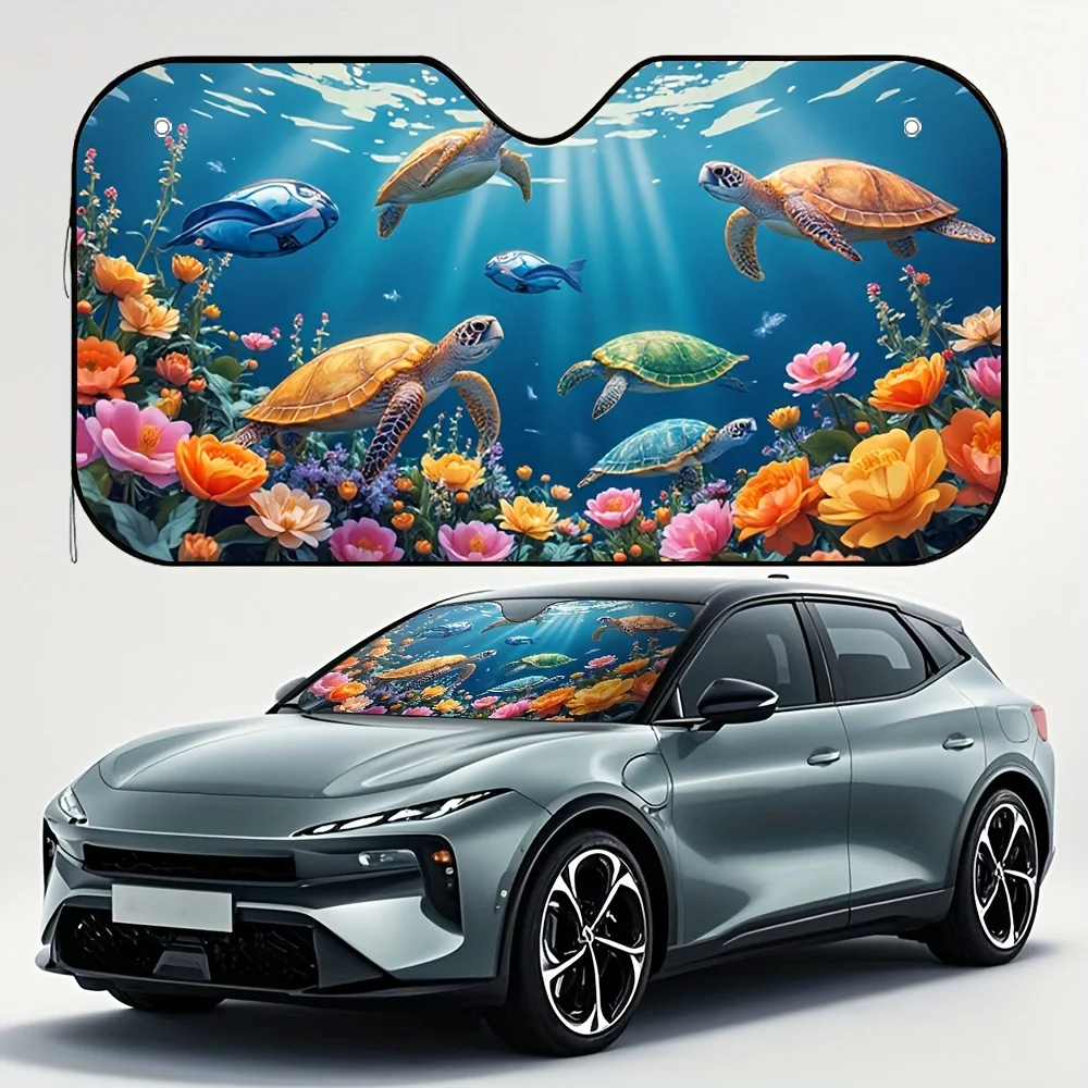 

1 шт., автомобильный солнцезащитный козырек с цветочным принтом черепахи, сверхмощный эластичный солнцезащитный козырек с яркой подводной сценой, подходит для всех автомобилей, прочный