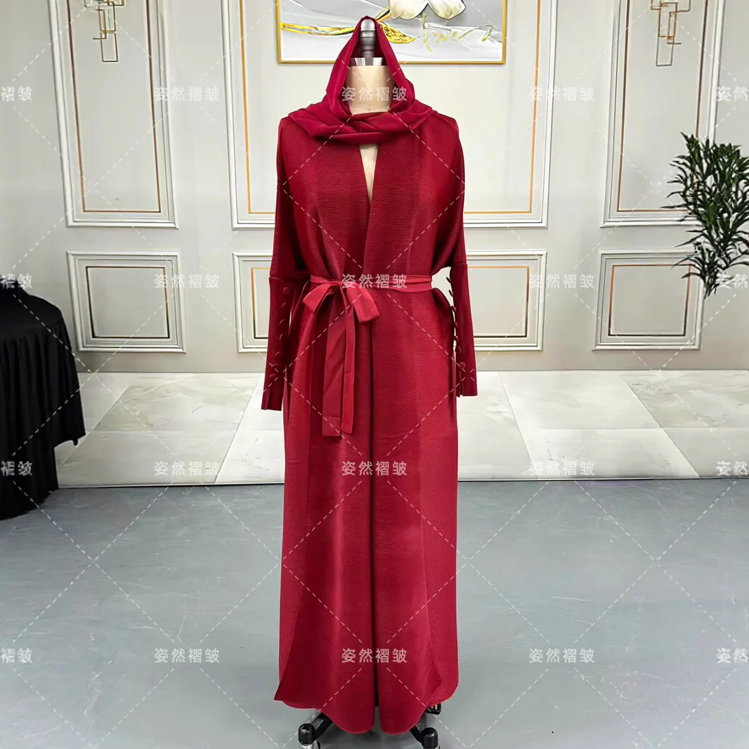 Miyake plissé manteau décontracté femmes longue Trench manteau 2025 été nouvelle couleur unie musulman Abaiya Robe manteau