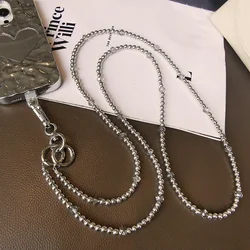 Mobile Phone Lanyard, Slung Plated Crystal Beads, Handmade Beaded Chain, Female Silver Strap Rope, Fashion