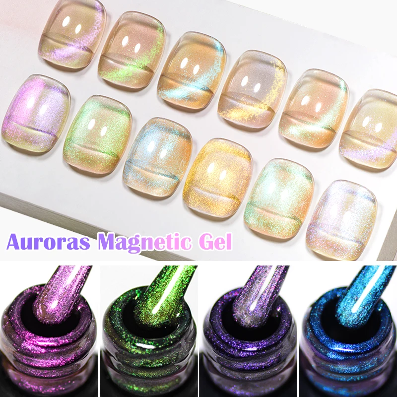 SPOTKAJ ACROSS 7ml Auroras Cat Magnetic Gel Nail Polish Zielony Glitter Półtrwały Lakier Nail Art Soak Off LED Klej Top Coat